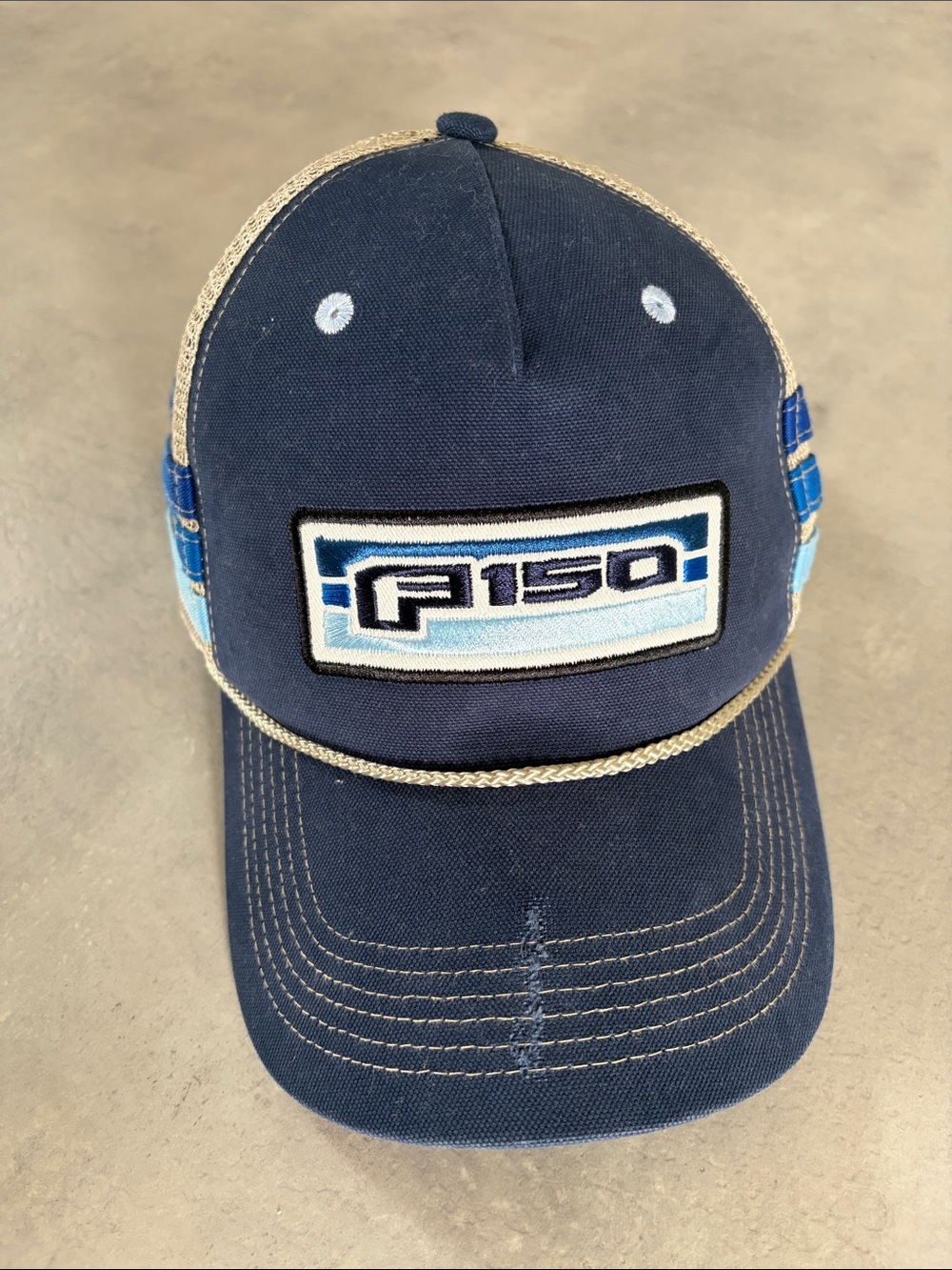 Ford Navy and Light Blue Trucker Cap with Vintage Brown Ford Script Hat